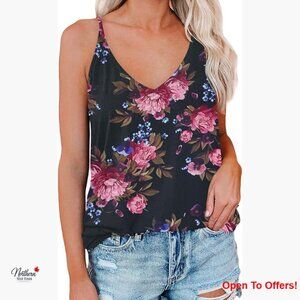 V-Neck Spaghetti Strap Tank Top, Rayon Blend, Loose Fit